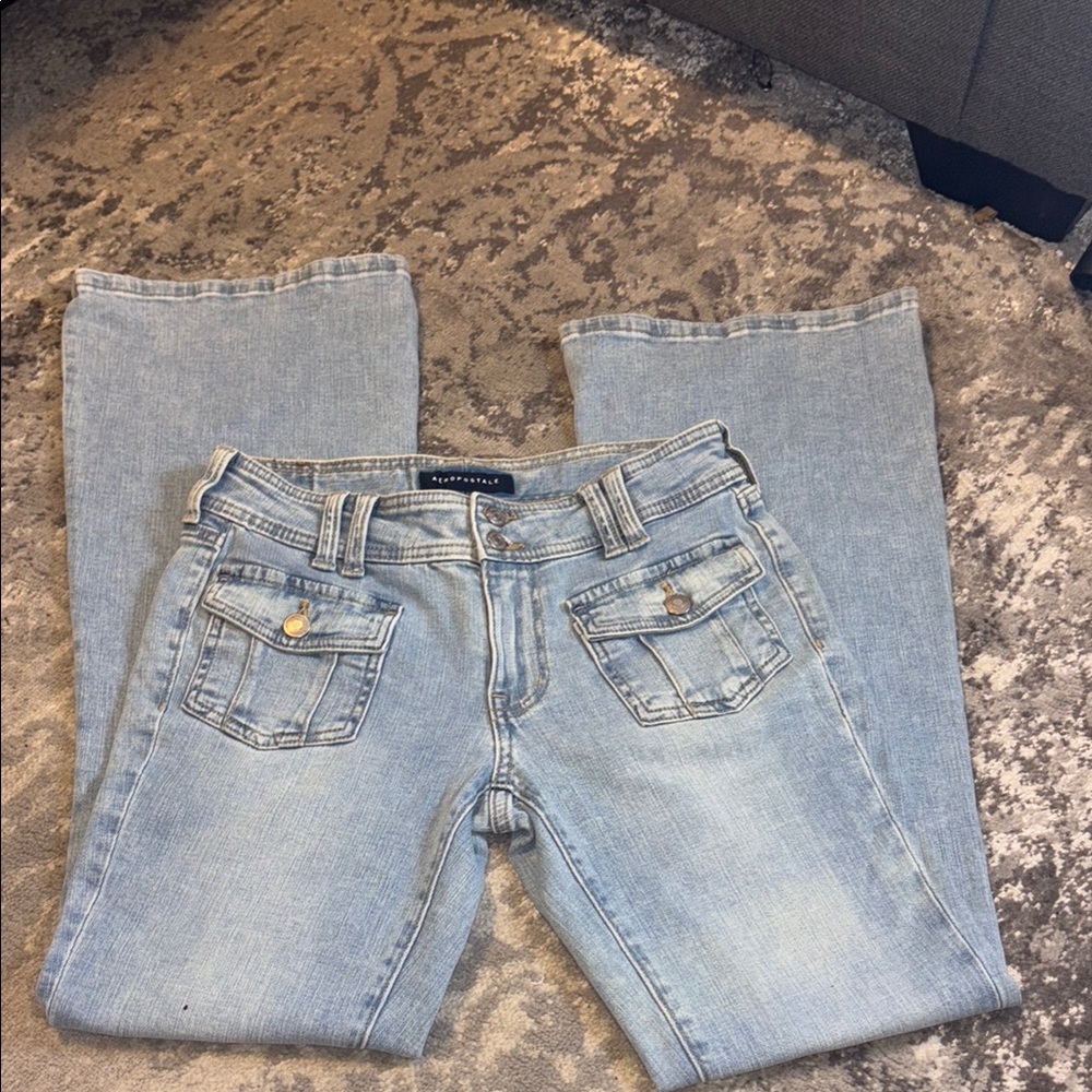 Aeropostale Blue Boot Cut Jeans with Distressed Details